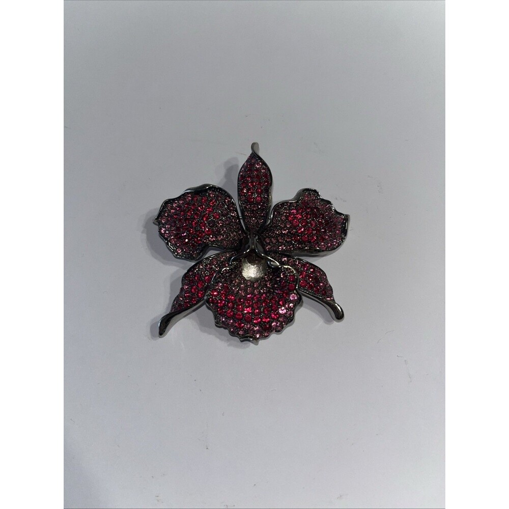 Carol Lee 2004 Limited Edition Orchid Brooch Purple Pavé Rhinestone Gold Tone